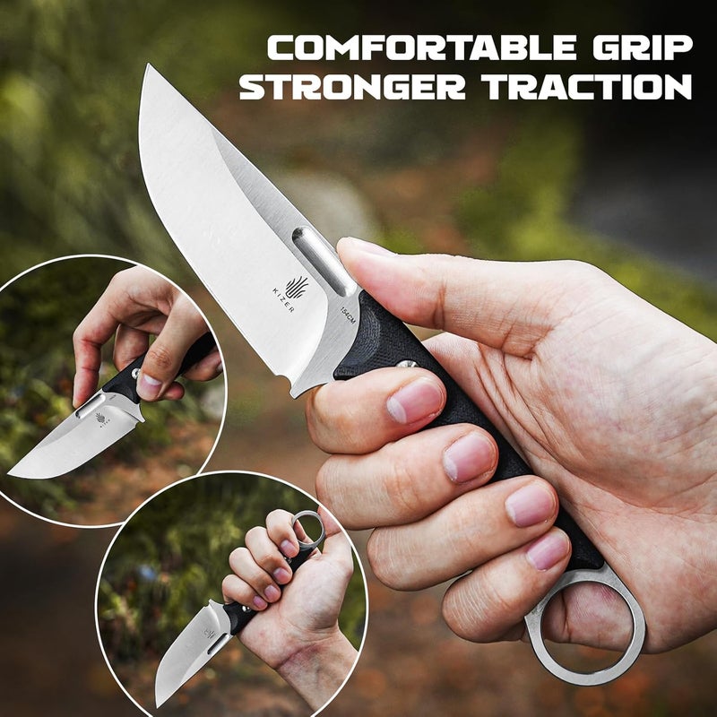 KIZER سكين كابوكس ثابتة الشفرة 3.36" فولاذ 154CM سكين صيد مقبض G10 مع غلاف للبقاء والتخييم 1048C1 - Image 4